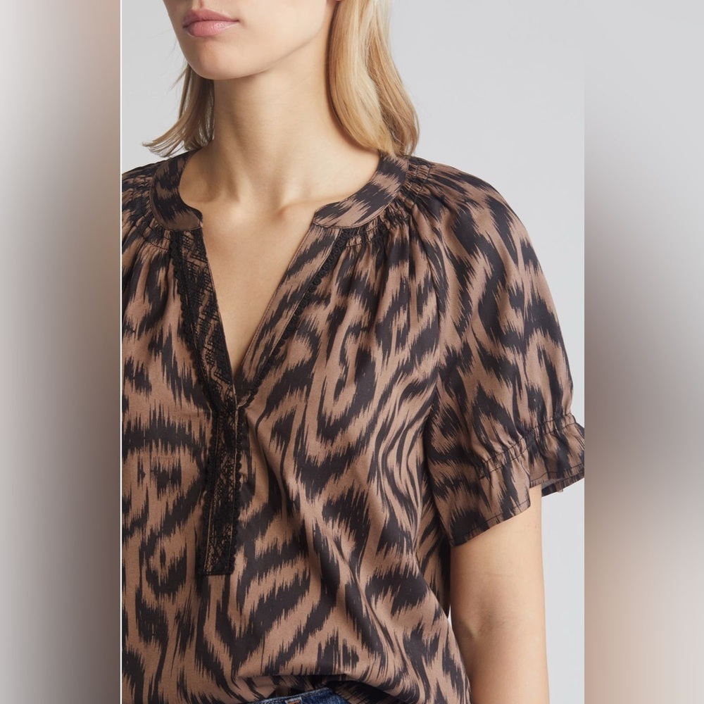 Wit & Wisdom Brown/Black Patterned Women's Top Size XS - Picture 6 of 15